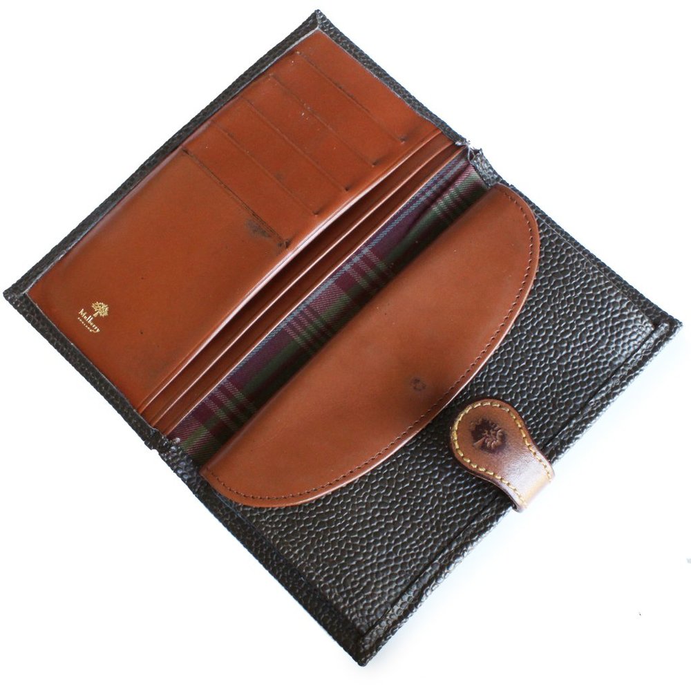 Mulberry Wallet Long Bifold Brown Caviar Leather Tan Leather Trim Vintage - Picture 5 of 10